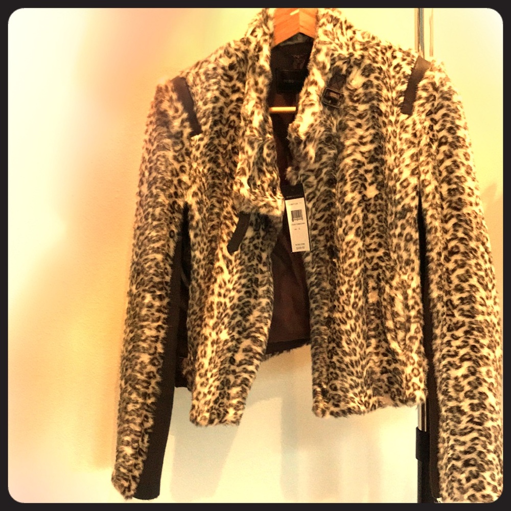 NWT BCBG MAXAXARIA leopard fur jacket